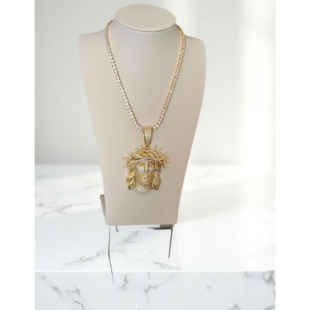 Jesus Pendant With tennis necklace cz